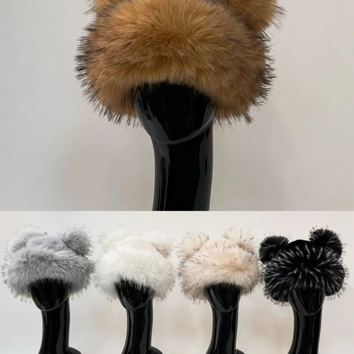 Czapka Zimowa Damska z Futra z Uszami Mix Kolorów 12szt