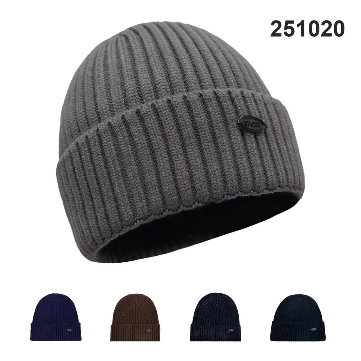 Czapka Zimowa Męska Prążkowana z Naszywką SPORT Mix Kolorów