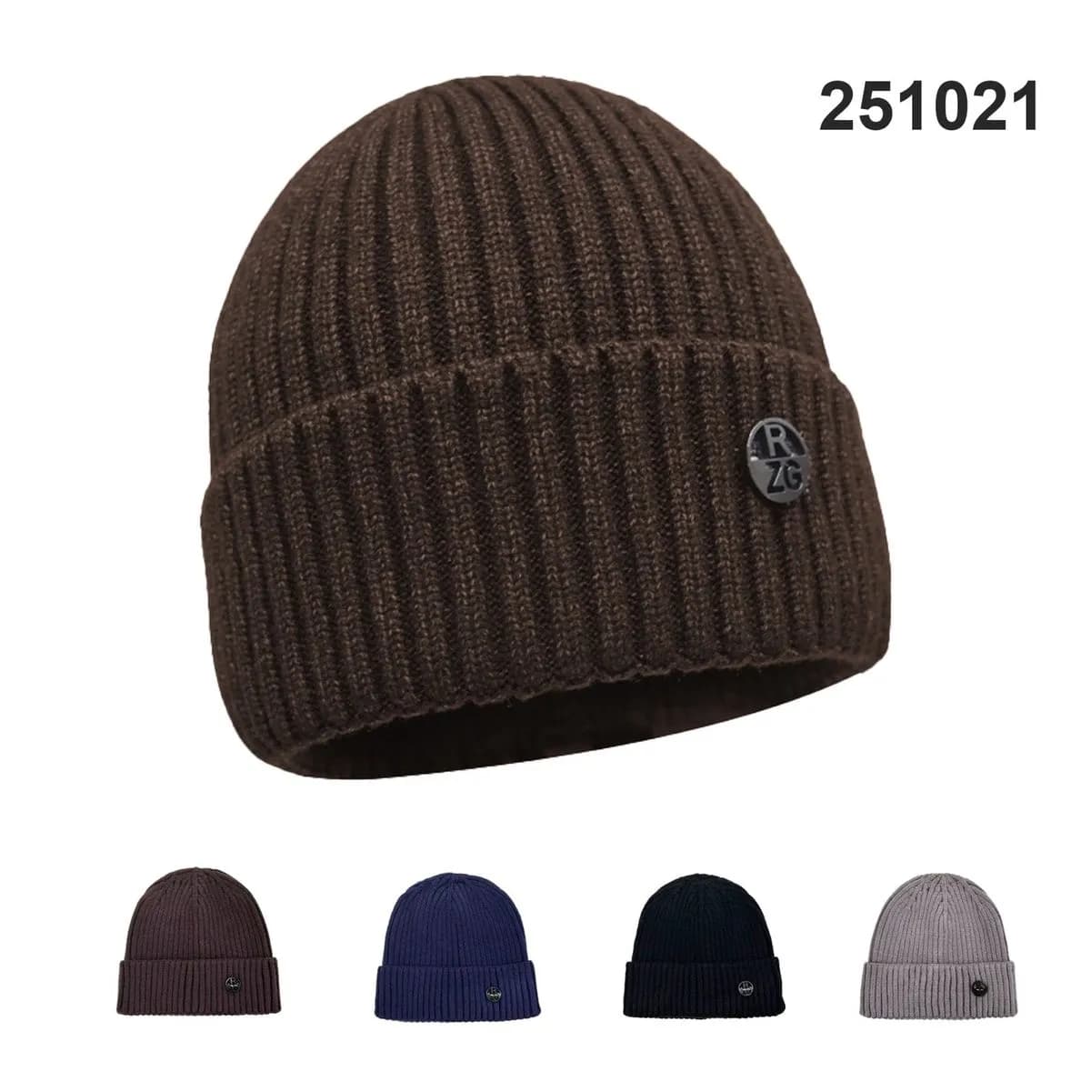 Czapka Zimowa Męska Prążkowana z Naszywką RZG Mix Kolorów