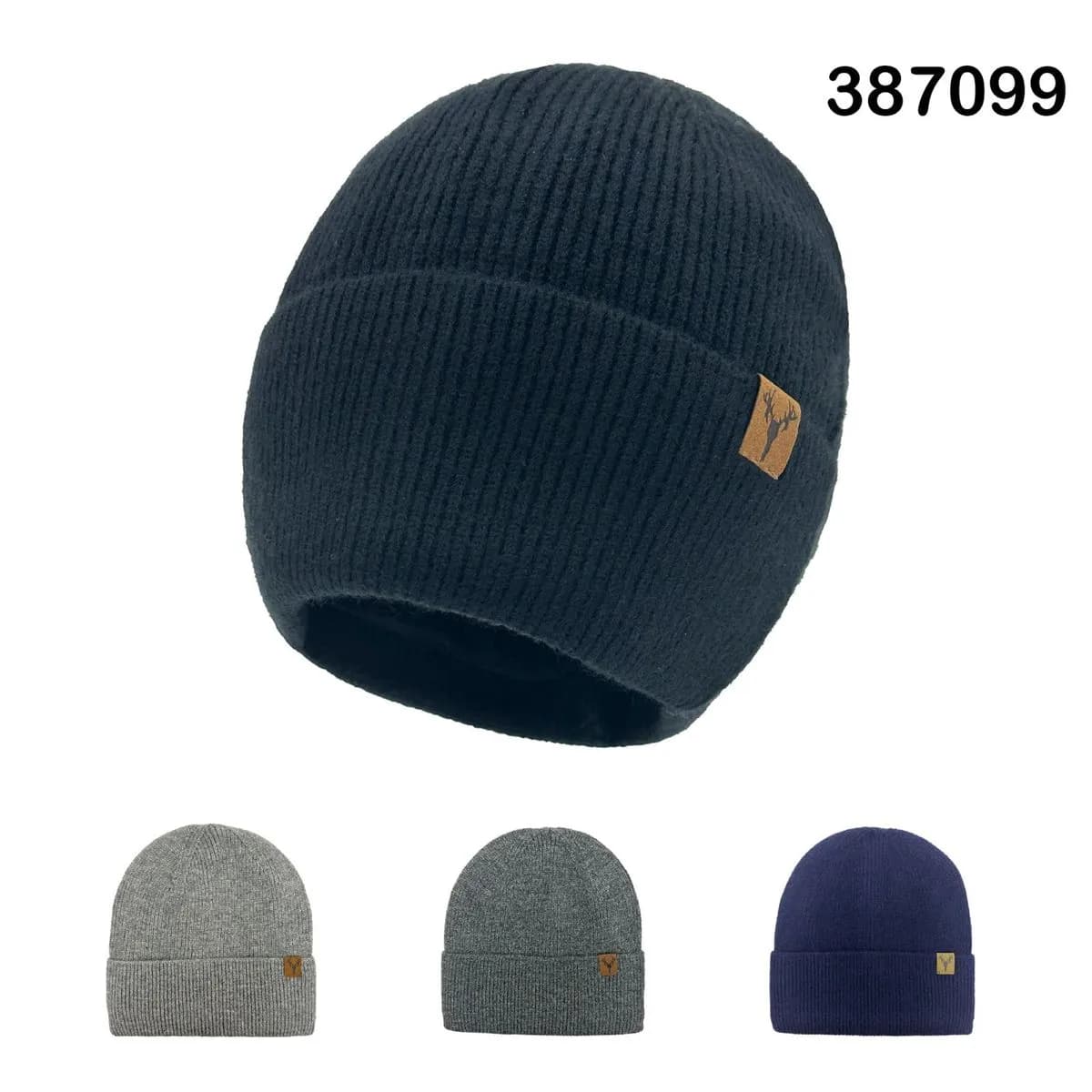 Czapka Zimowa Męska Prążkowana z Naszywką Mix Kolorów