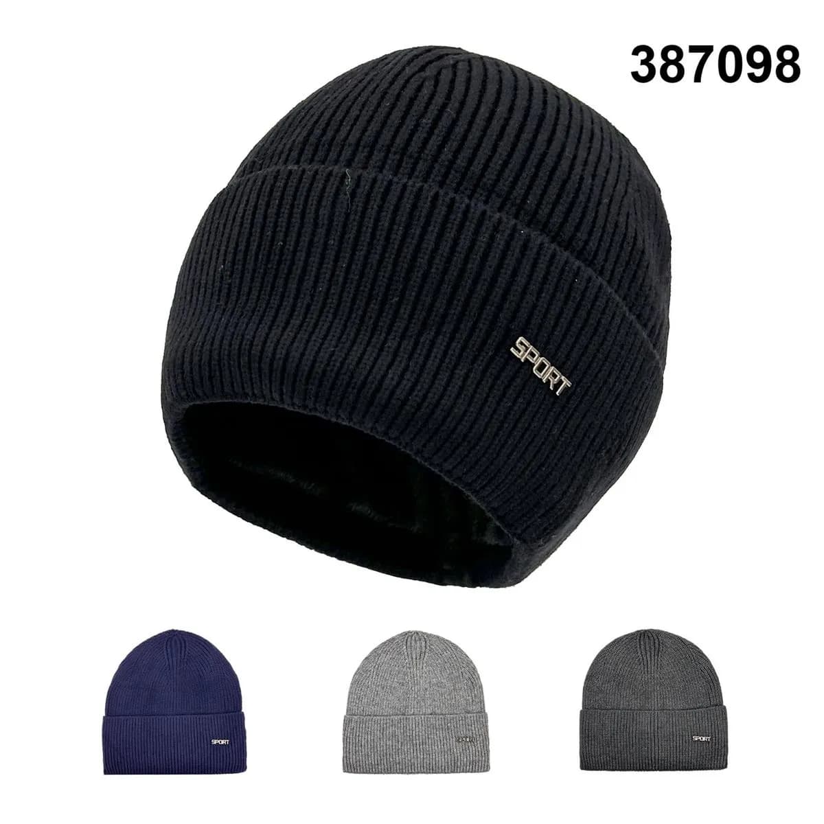 Czapka Zimowa Męska Prążkowana z Polarem SPORT Mix 12szt