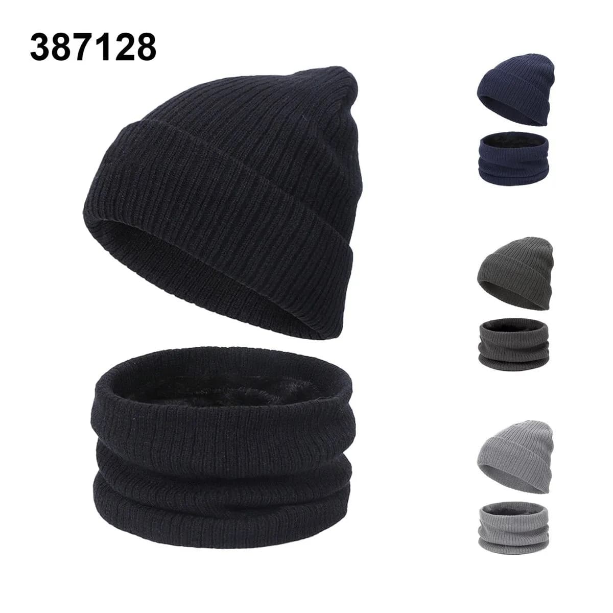 Zestaw Czapka z Kominem Męski Prążkowany Ocieplany Mix Kolorów