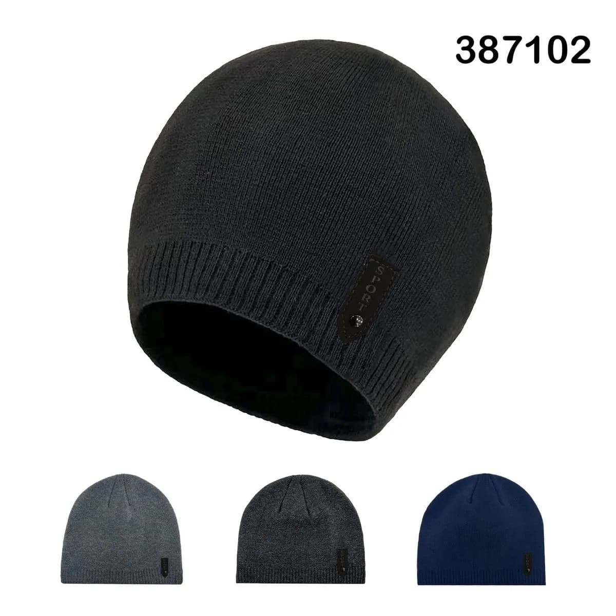 Czapka Zimowa Męska Dzianinowa z Naszywką SPORT Mix Kolorów