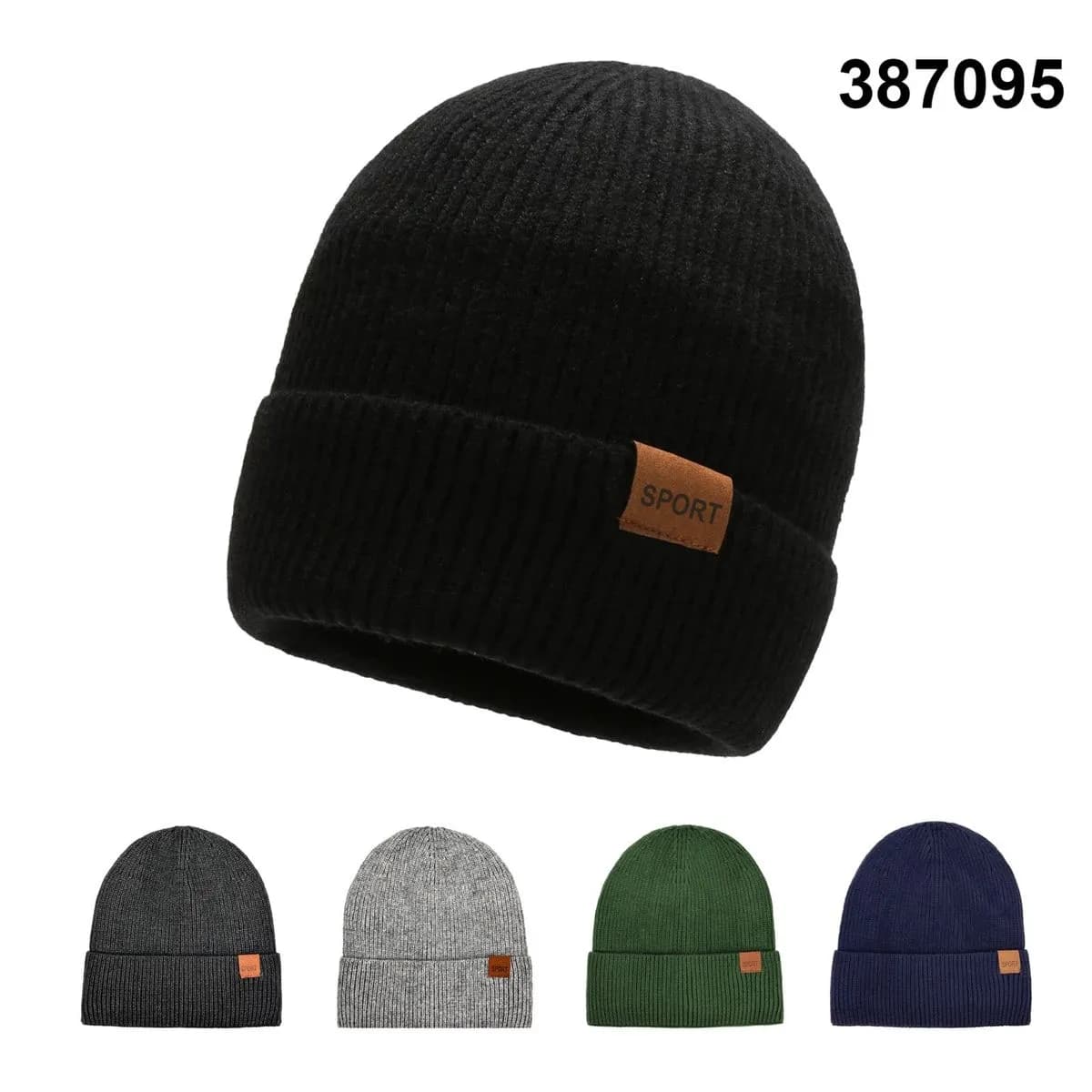 Czapka Zimowa Męska Prążkowana z Naszywką SPORT Mix Kolorów