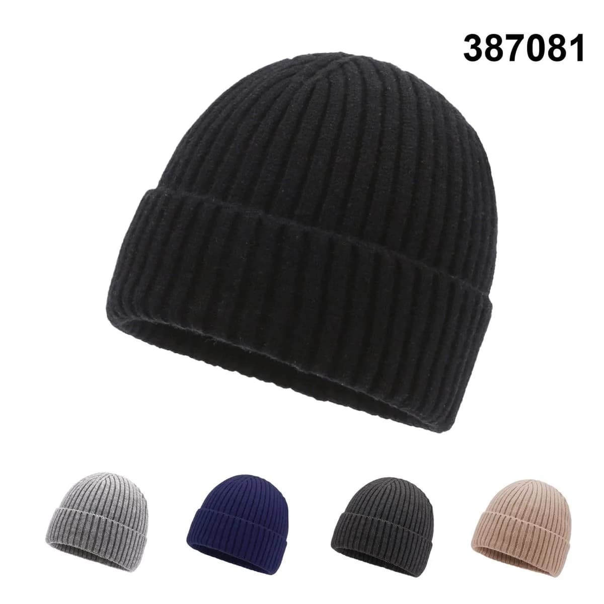 Czapka Zimowa Męska Prążkowana Wywijana Beanie Mix Kolorów