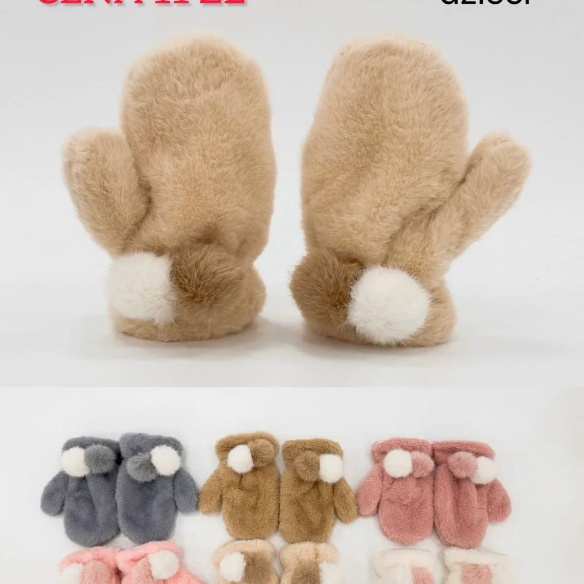 Rękawiczki Dziecięce Jednopalczaste Futrzane z Pomponem Mix 12 Par