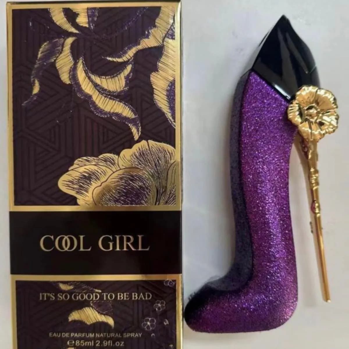 Perfumy damskie Cool Girl 85ml fioletowa szpilka z brokatem