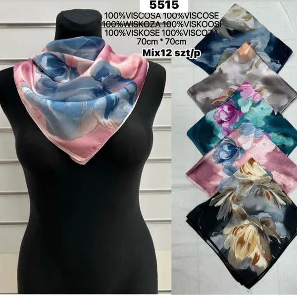 Szaliki damskie 100% wiskoza 70x70cm Mix 12 szt