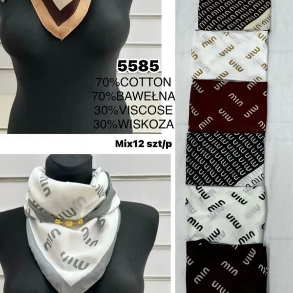 Szaliki damskie 70% bawełna 30% wiskoza MIX 12 szt