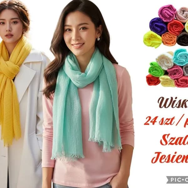 Szaliki damskie wiskozowe jesienne, 24 szt/paczka