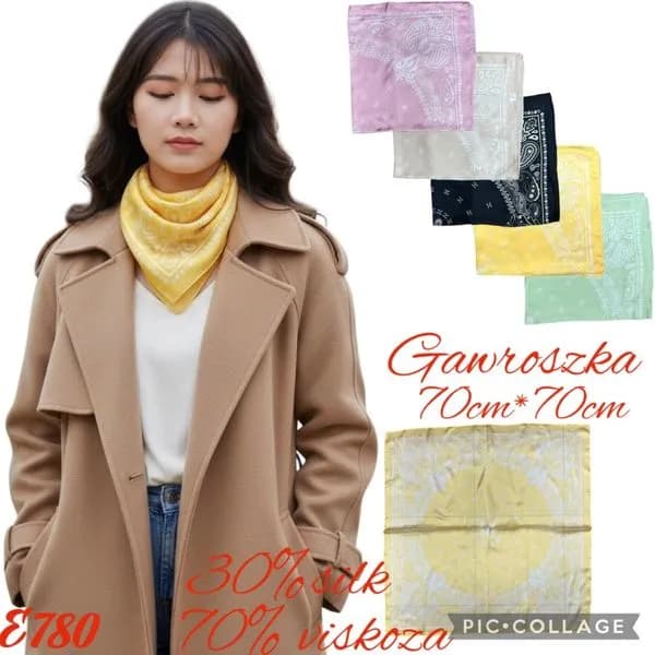 Gawroszka damska 70cm x 70cm 30% jedwab 70% wiskoza
