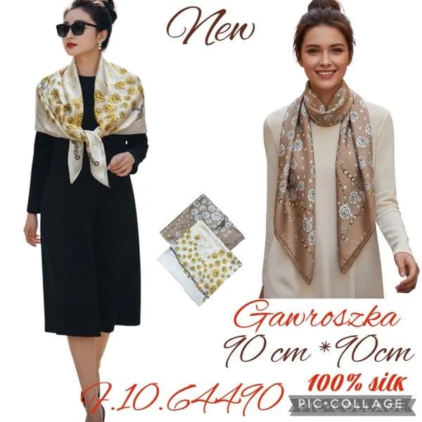 Chusta damska jedwabna 100% 70x70 cm Gawroska