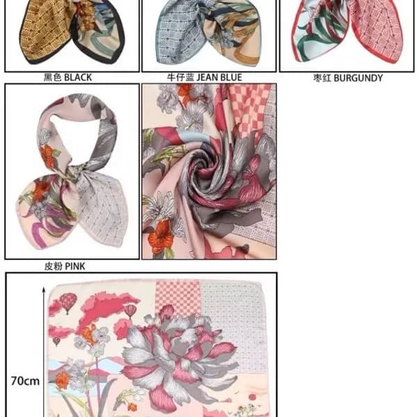 Szaliki damskie jedwabne wzorzyste 70x70cm 10 szt/opak