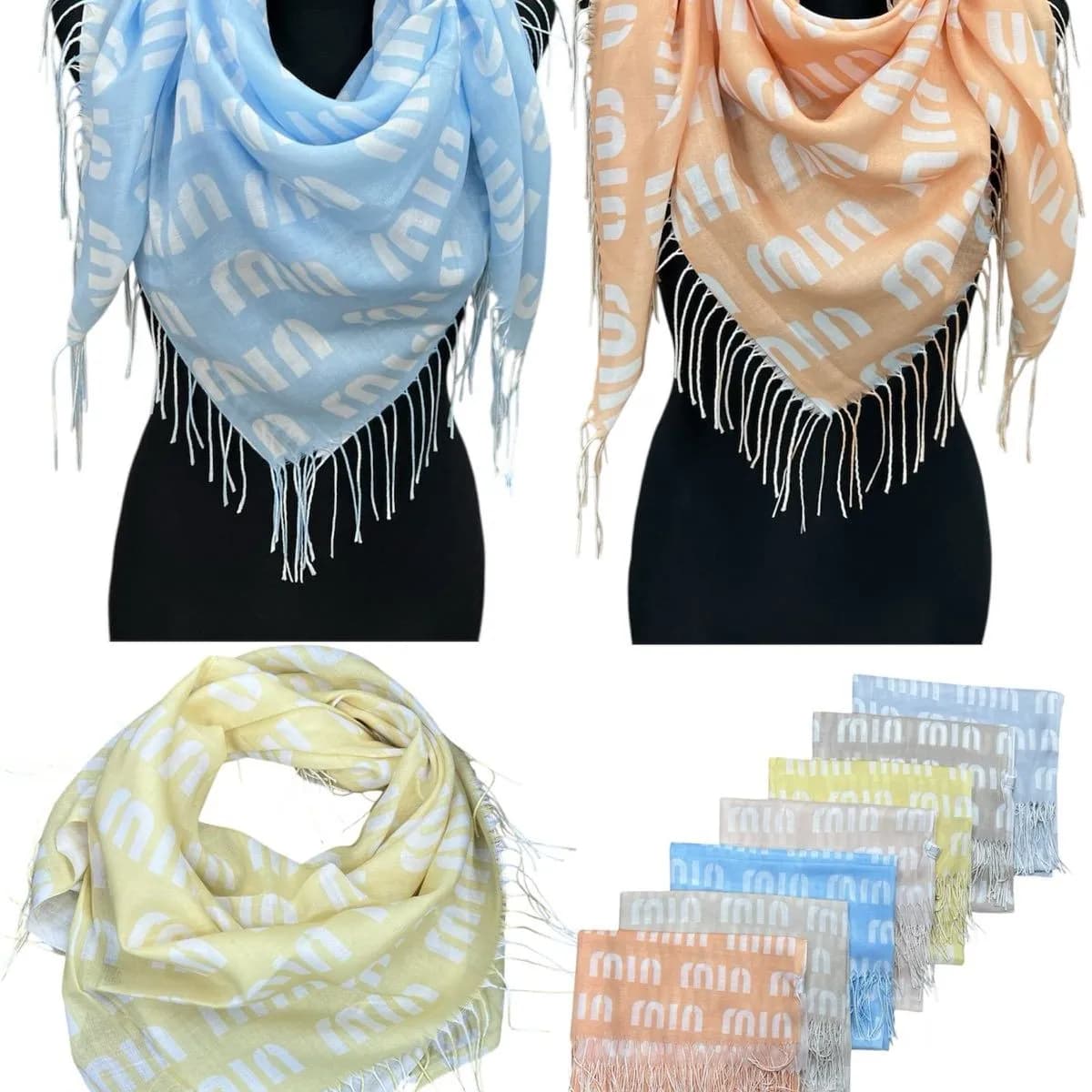 Szaliki damskie z frędzlami, mix kolorów 12 szt