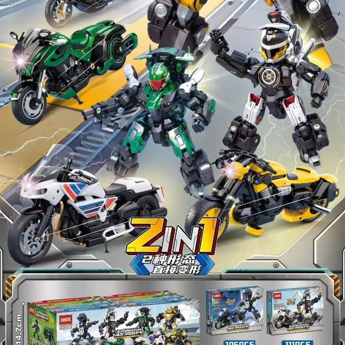 Klocki Robot Motocykl 2w1 LWCK 60218, zestaw 8 sztuk