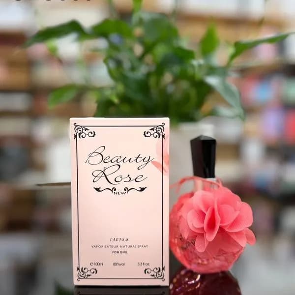 Perfumy Beauty Rose 100ml z ozdobnym różowym kwiatem