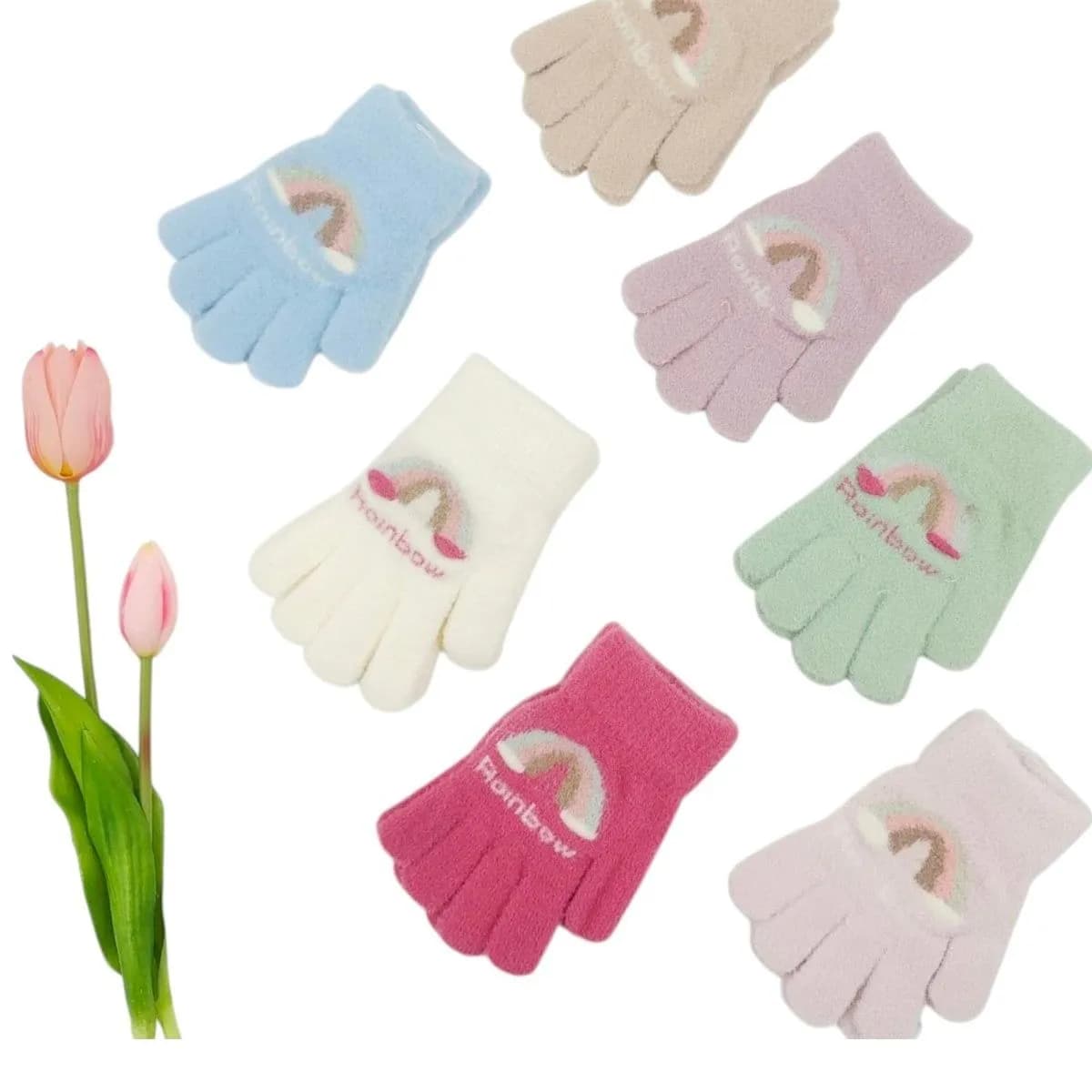 Rękawiczki dla Dzieci z Tęczą 17cm Wielobarwne