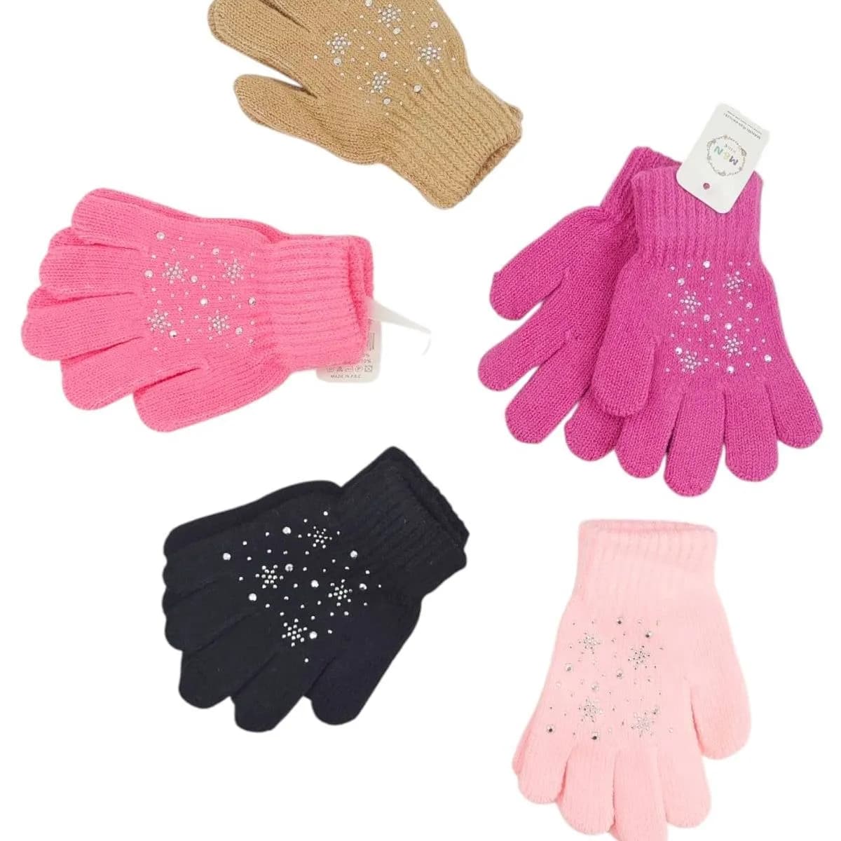 Rękawiczki dla Dzieci Dziergane z Brokatem 15cm Mix Kolorów