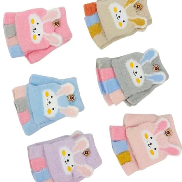 Rękawiczki dla Dzieci z Uszami Królika Wielokolorowe