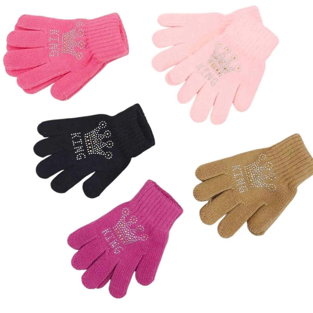 Rękawiczki dla dzieci z koroną 15cm, 5 kolorów