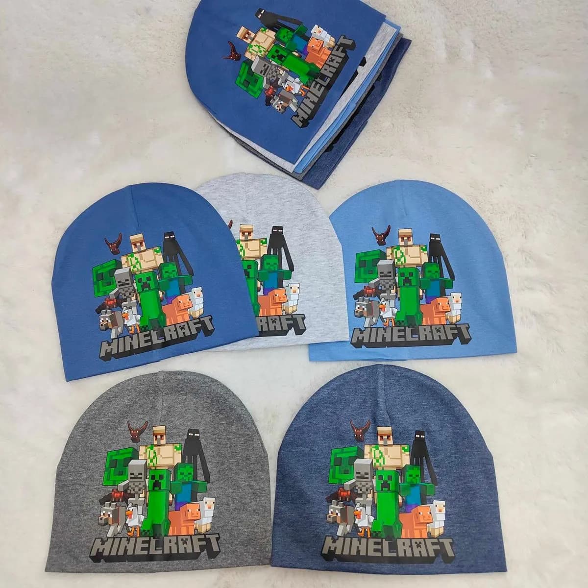Czapki dziecięce Minecraft, granatowe i szare, 10 szt