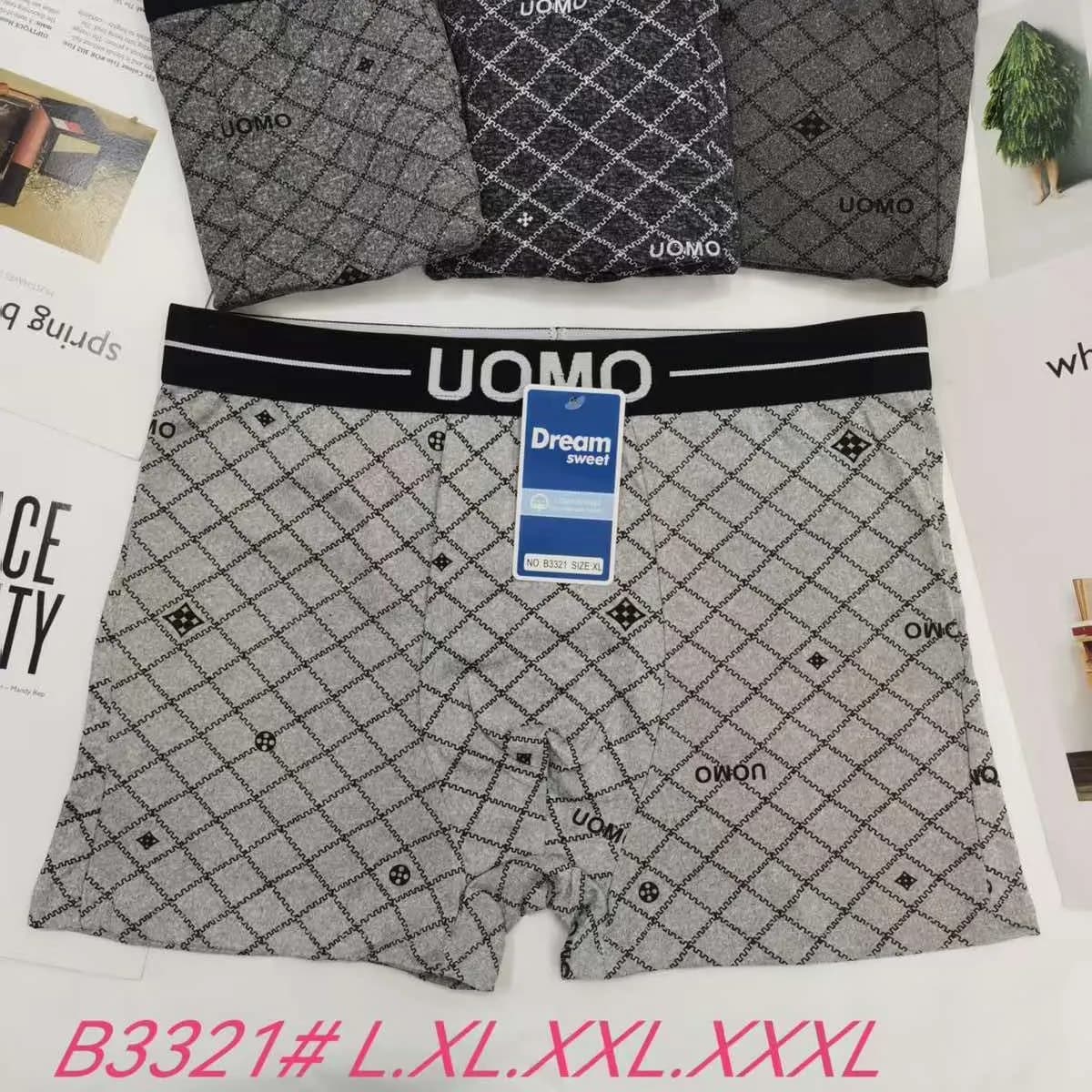 Bokserki męskie UOMOC DREAM szare w kratę B3321 L-5XL