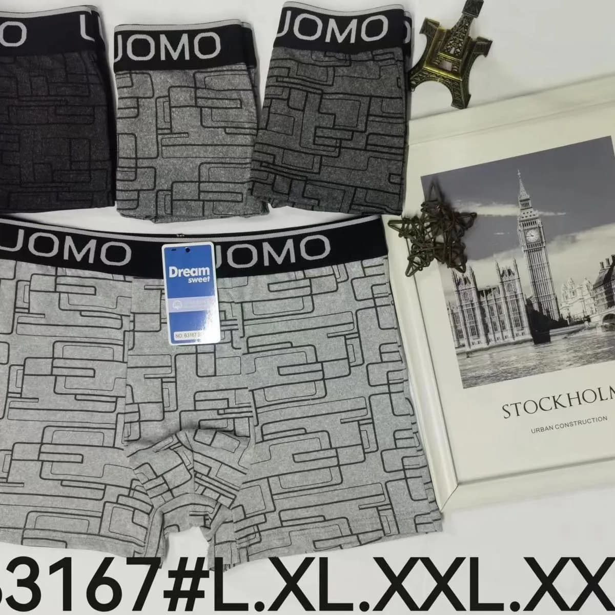 Bokserki męskie JOMO szare wzór geometryczny L-XXXXXL