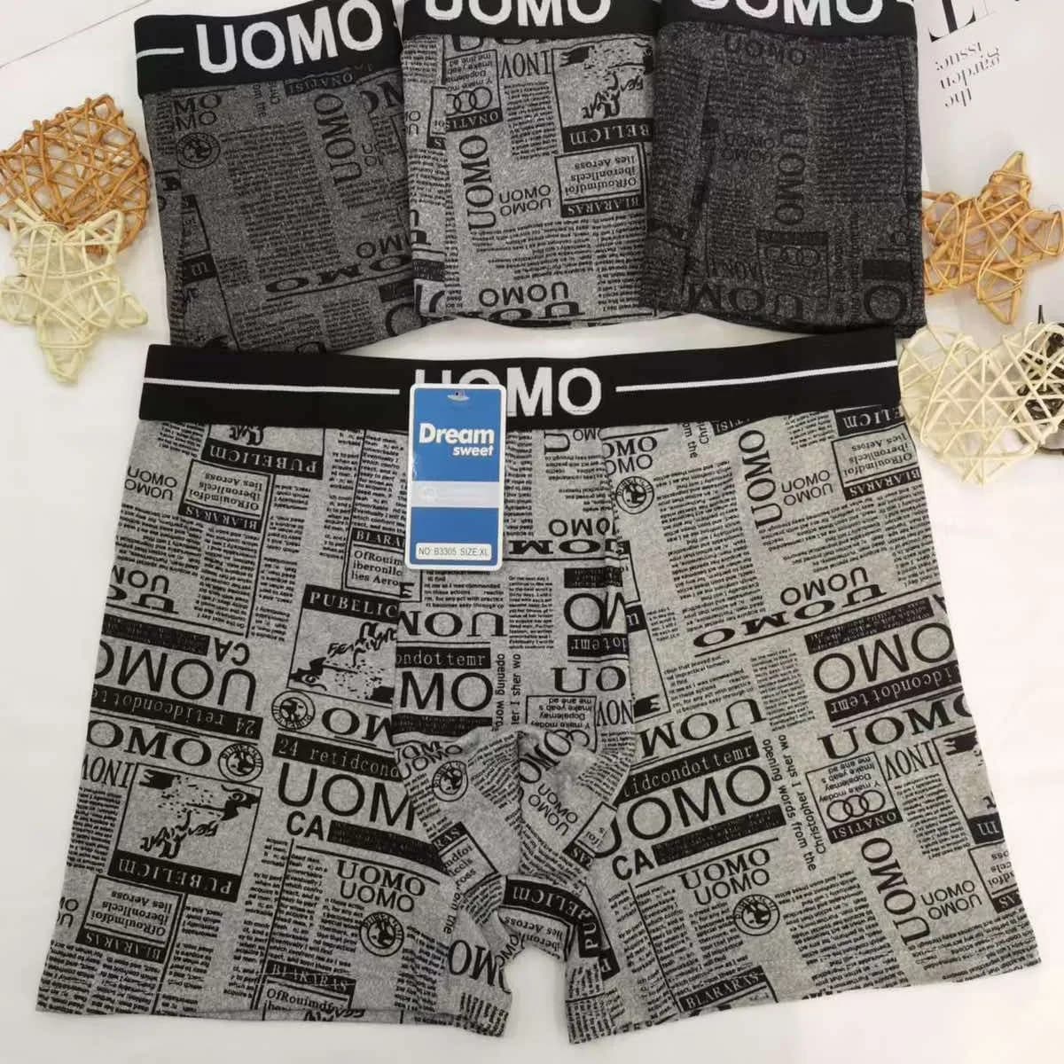 Bokserki męskie UOMOMUO szary wzór gazetowy B33054 M-L-XL-XXL-XXXL