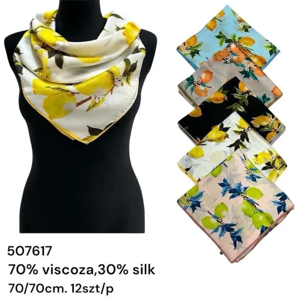 Chusta Damska Wiskoza 70/30 Cytrynowy Print 70/70cm 12szt