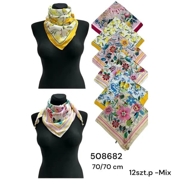 Chusta Damska Kwiatowa 70/70 cm Mix 12 szt