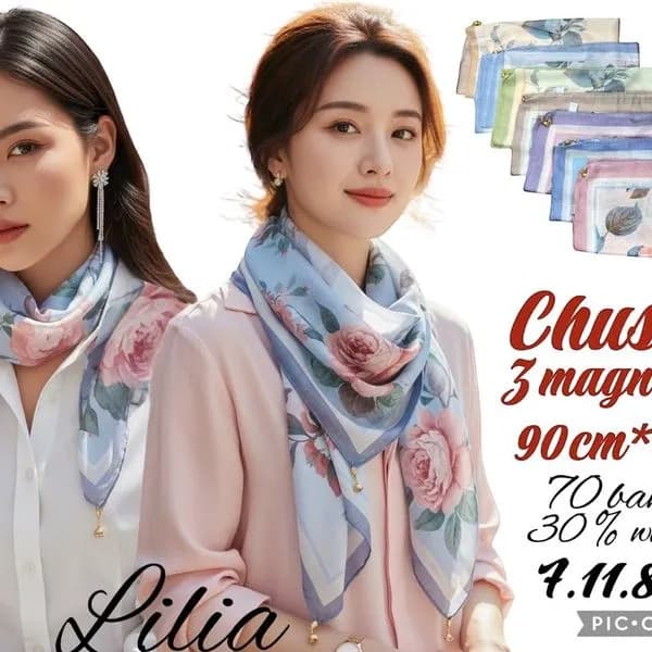 Chusta Damska Kwiatowa 90x90 cm 30% jedwab