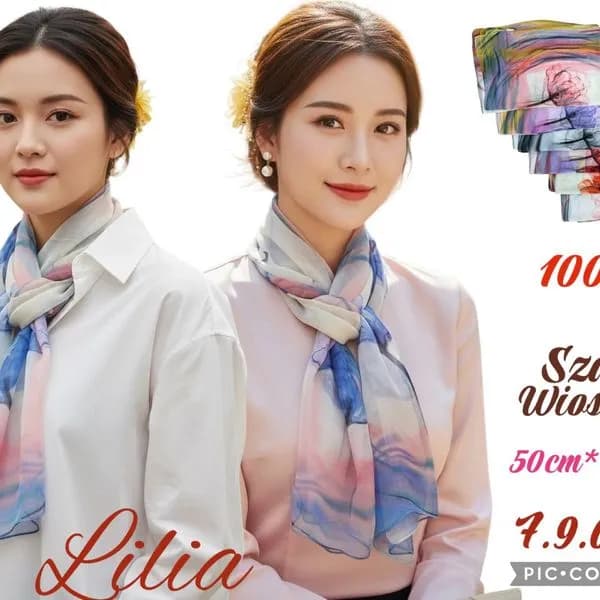 Chusta Damska 100% Jedwab Jesienna 50cm x 180cm