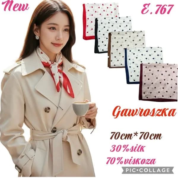 Chusta Damska Gavwroszka 70cm x 70cm 30% jedwab 70% wiskoza