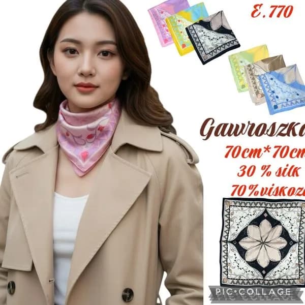 Chusta Damska Kwiatowa 70x70cm 30% Wiskoza