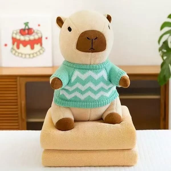 Maskotka na Kocyk Kapibara w Zielonym Sweterku 2w1