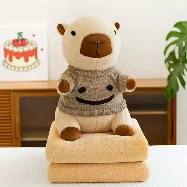 Maskotka Kapibara w Swetrze na Kocyku, Zestaw 2w1