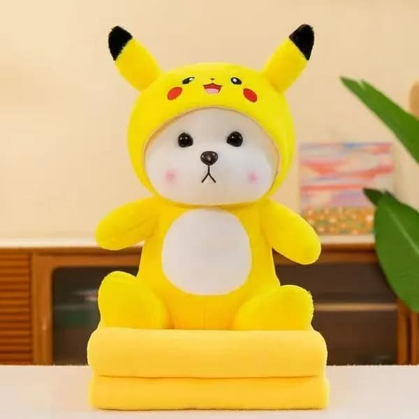Maskotka Miś Pikachu Żółty z Kapturem na Kocyk 2w1