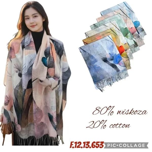 Szaliki damskie kwiatowe 80% wiskozy, 12 szt/opak.