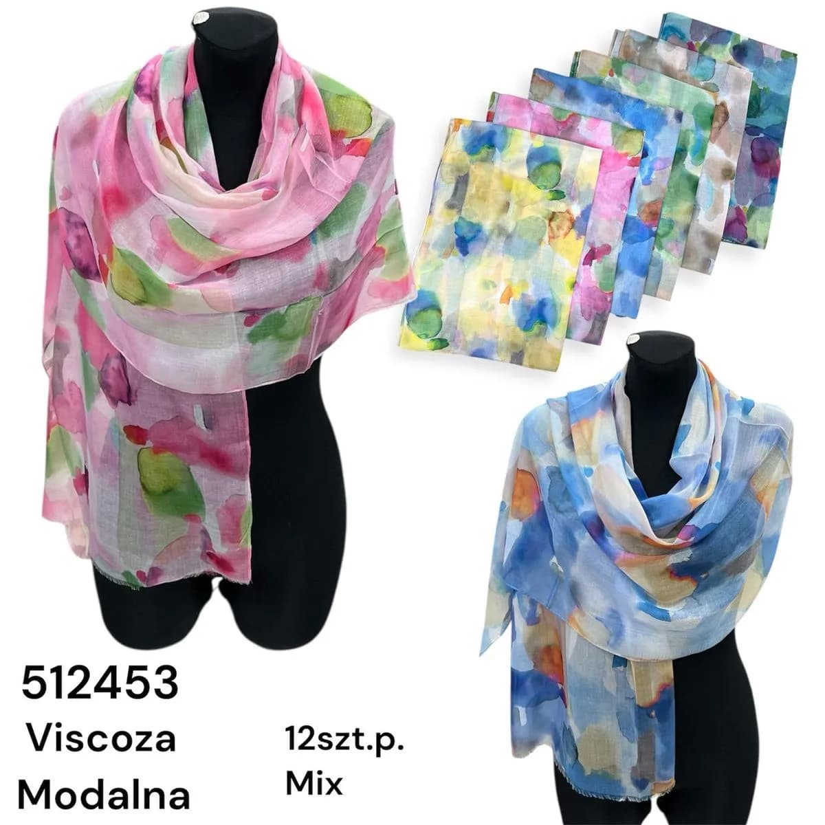 Szaliki damskie viscose Modalnana mix kolorów 12 szt.