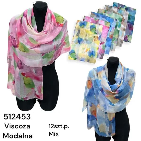 Szaliki damskie viscose Modalnana mix kolorów 12 szt.