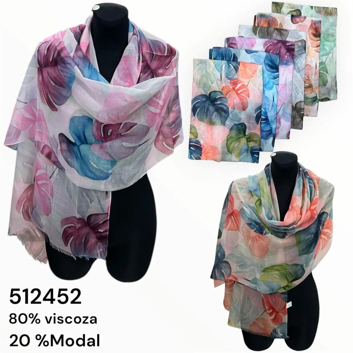 Szaliki damskie z motywem monstery 80% wiskoza