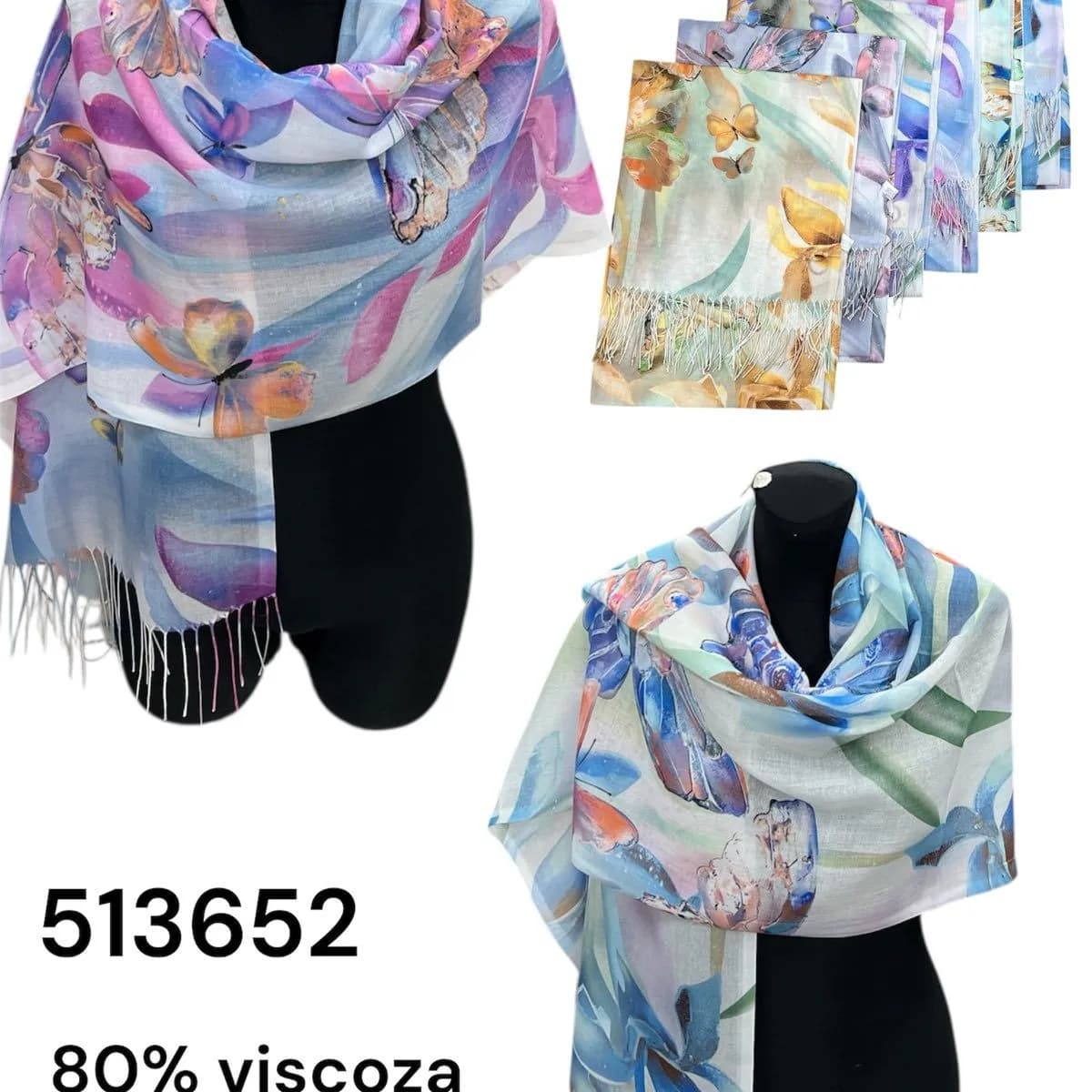 Szaliki damskie viscose kwiatowe wzory 80/20