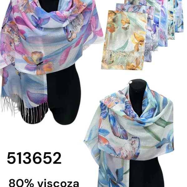 Szaliki damskie viscose kwiatowe wzory 80/20