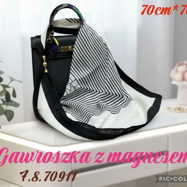 Chusta damska 70cm x 70cm biało-czarna z magnesem
