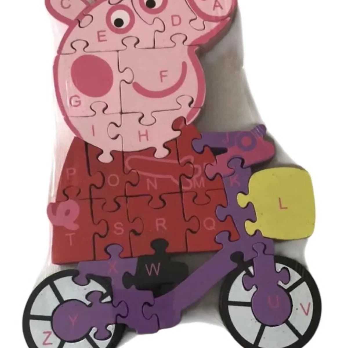 Puzzle Drewniane Peppa Pig na Rowerze Alfabet 6486