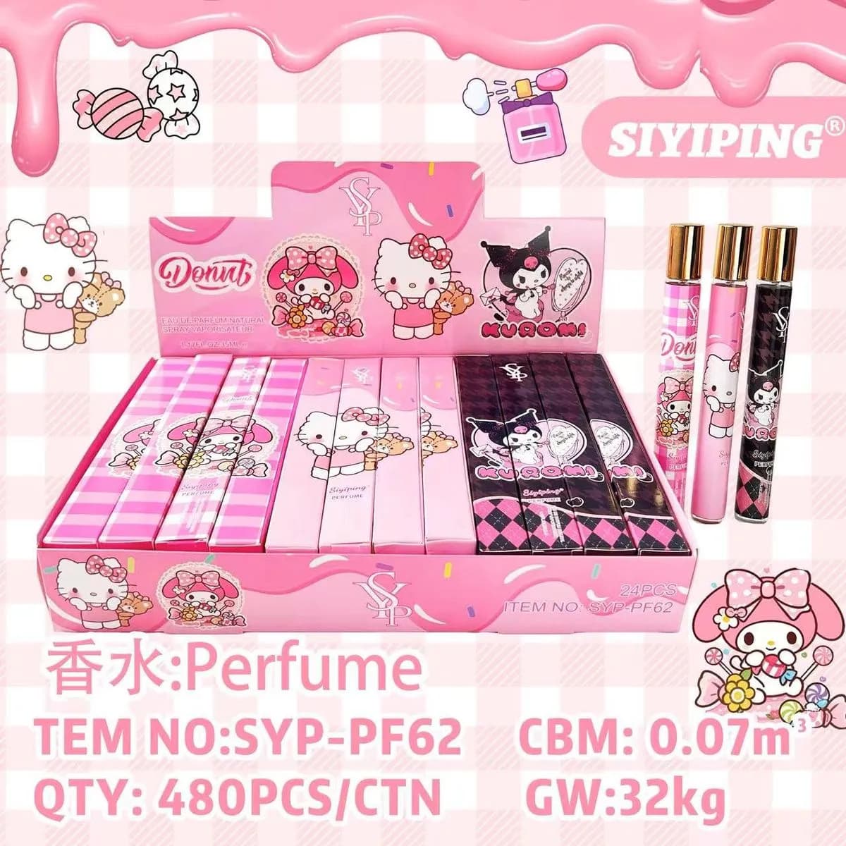 Perfumetki 35ml SYP-PFG62 z motywem donut i Hello Kitty