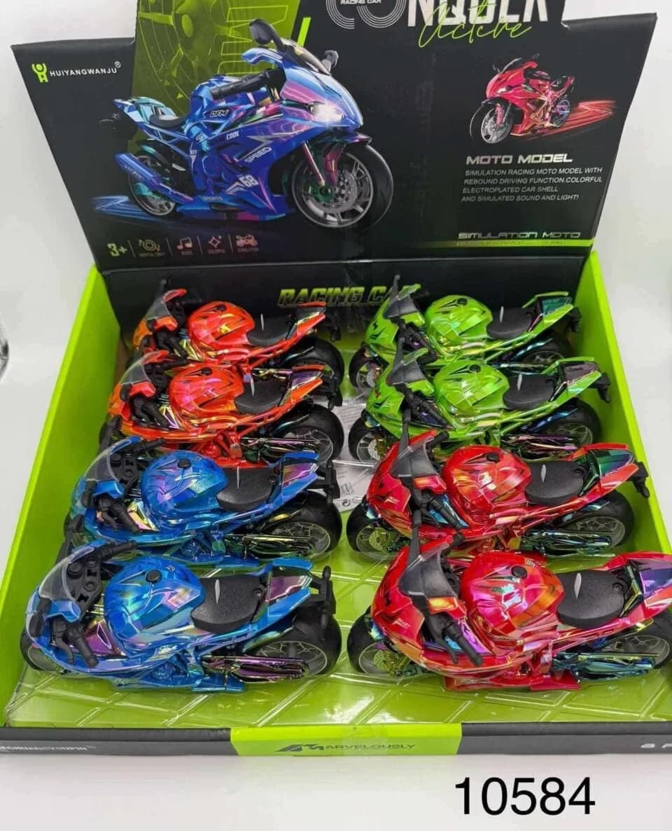 Mini Motocykla Model Metalizowany, Światło i Dźwięk, 8szt