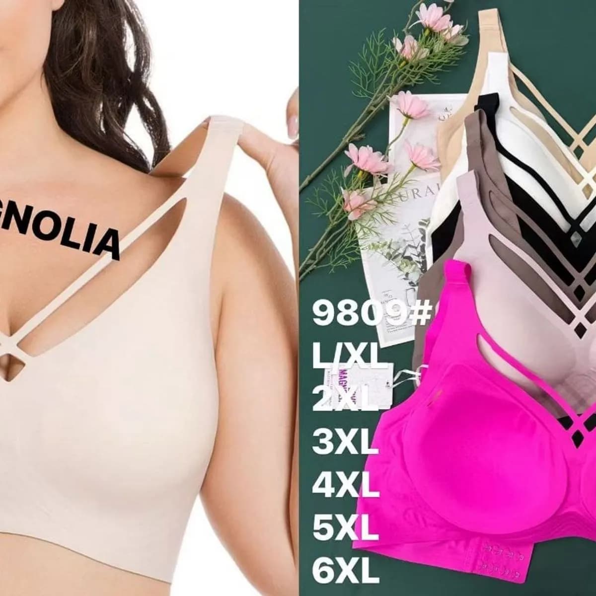 Biustonosze damskie Magnolia 9809 bezszwowe z ozdobnym dekoltem