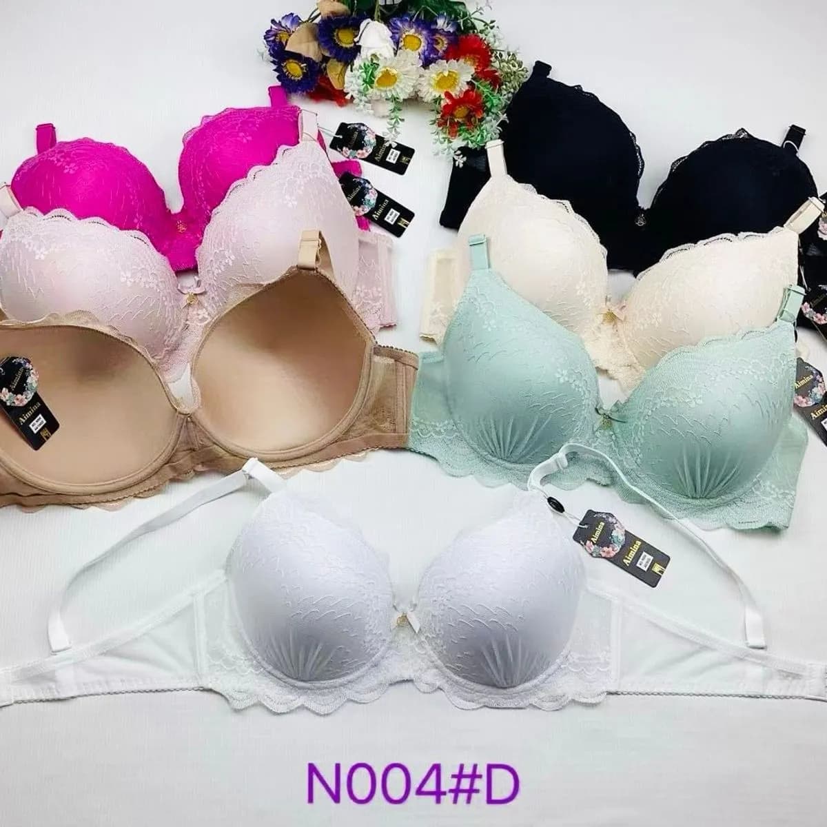 Biustonosze damskie Aimina N004#D usztywniane z koronką, 6 szt.