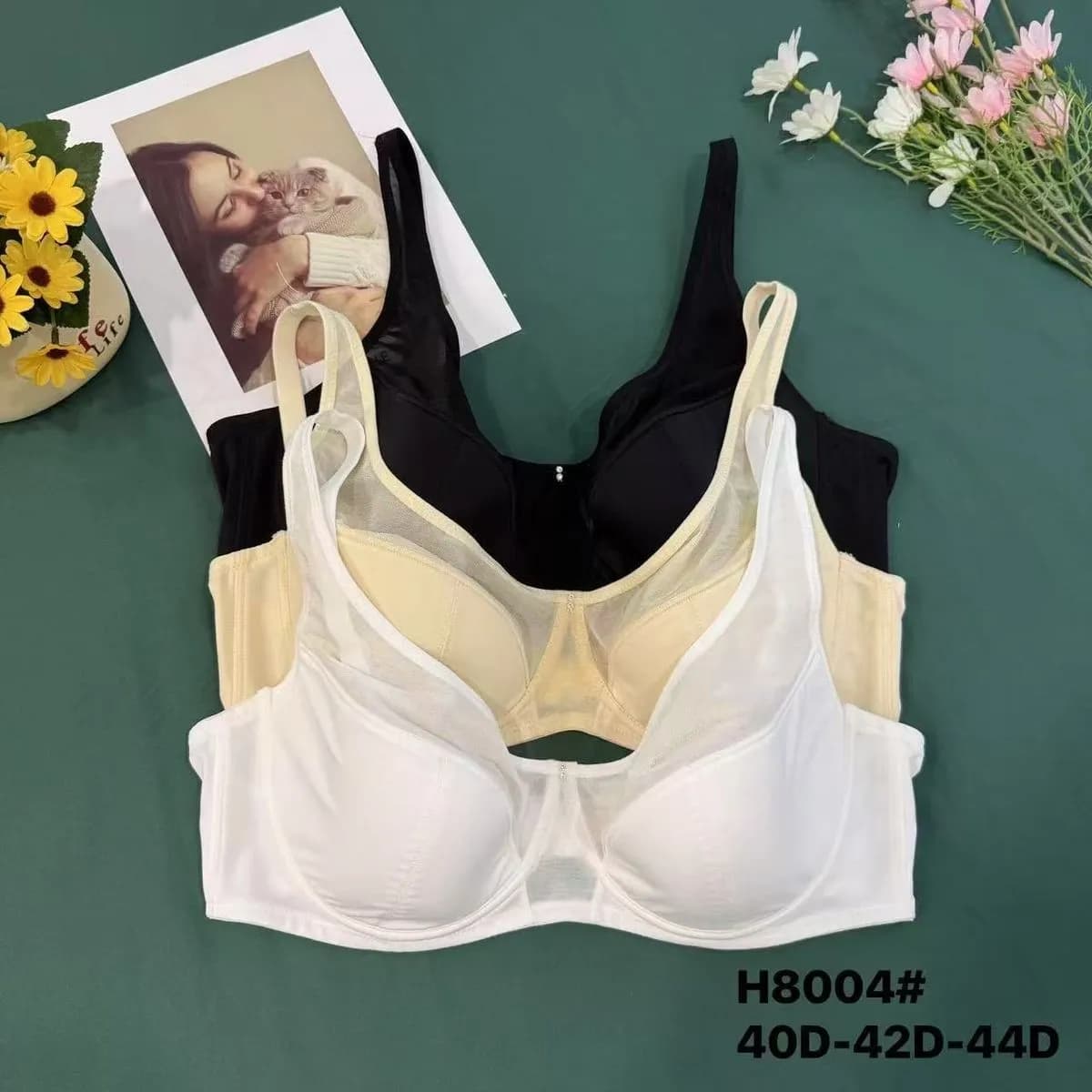 Biustonosze damskie H8004 z siateczką, rozmiary 40D-44D, 6 szt.